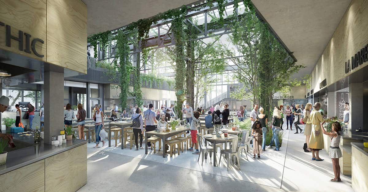 Le Food Hall s’organisera autour d’un rez-de-chaussée (environ 200 places) et d’une mezzanine (environ 100 places), sans compter la terrasse couverte (environ 80 places) qui sera accessible tout au long de l’année.