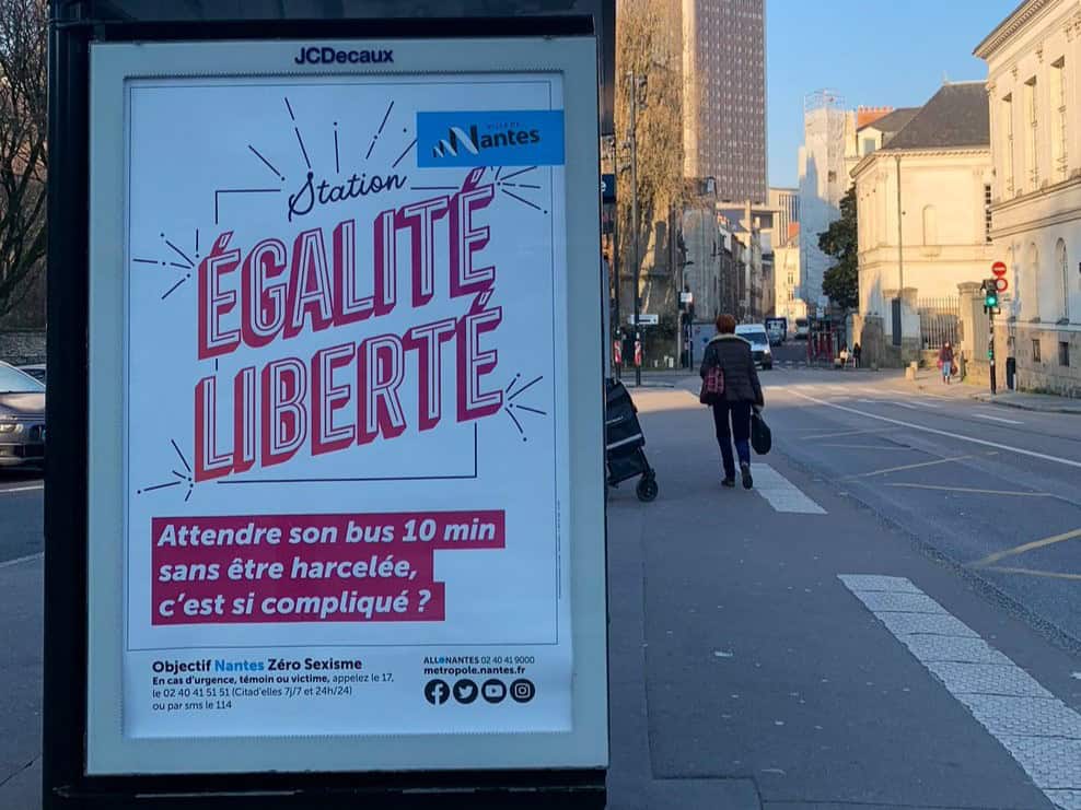 nantes campagne affichage égalité femmes hommes lutte stéréotypes de genre lutte harcelement de rue 8 mars sécurité des femmes