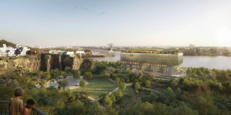 La Cité des imaginaires et le Jardin extraordinaire vus depuis le Square Maurice-Schwob